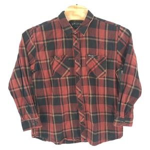 Sullen Flannel Shirt Mens 2XL XXL Red Plaid Skull Metal Collective Long Sleeve